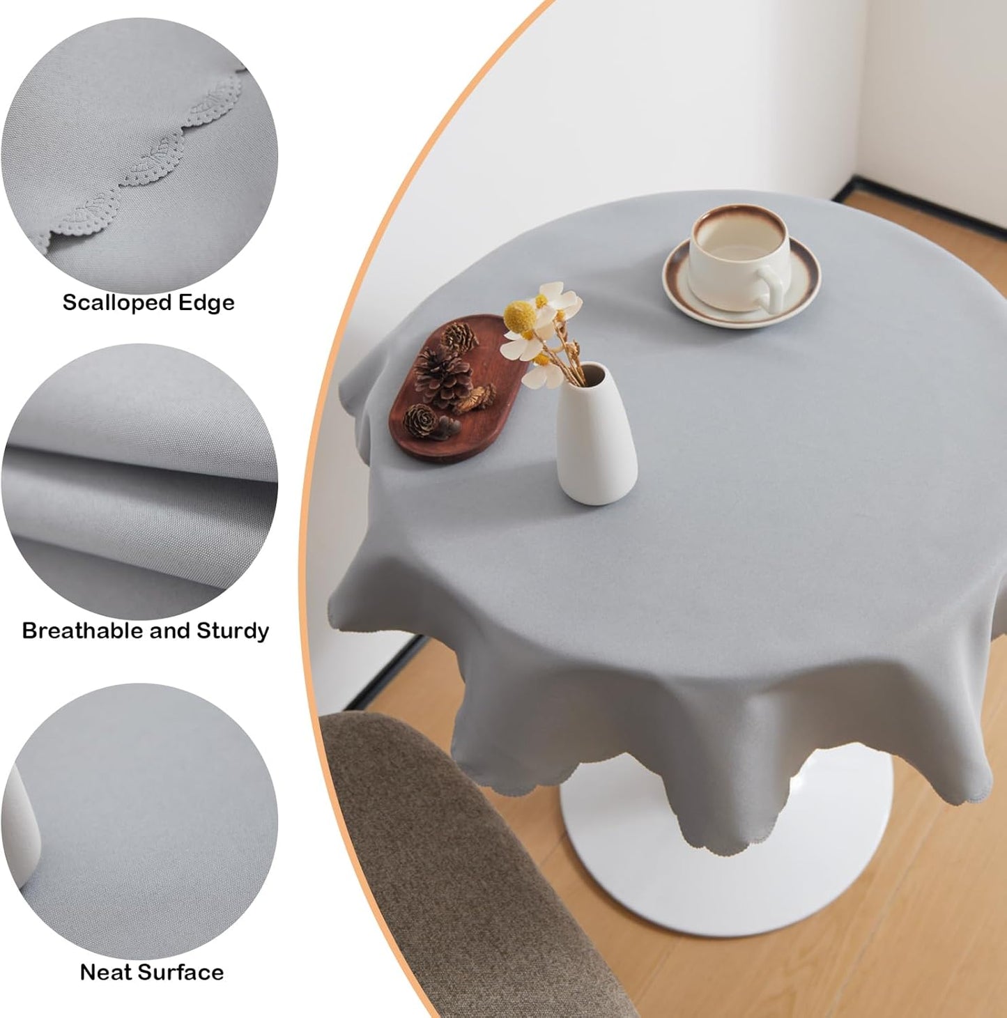 Small Round Grey Tablecloth 36 Inch Polyester Fabric Washable Table Cover Decorative Wrinkle Resistant Solid Color Table Cloth for Dining Party Wedding Camping