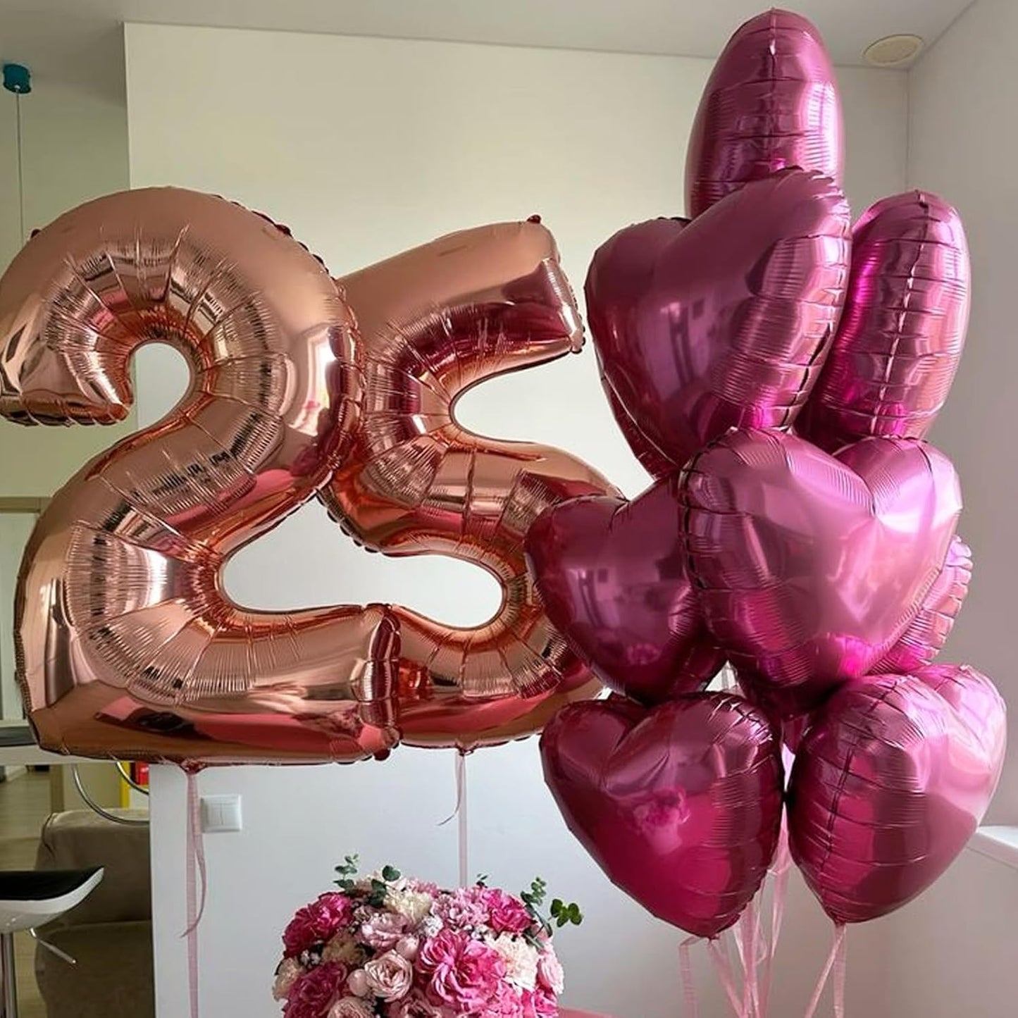 Hot Pink Heart Balloons,12Pcs 18 Inch Pink Foil Love Heart Shaped Balloons for Wedding Bridal Engagement Anniversary Birthday Party Celebration Baby Shower Valentines Day Decorations