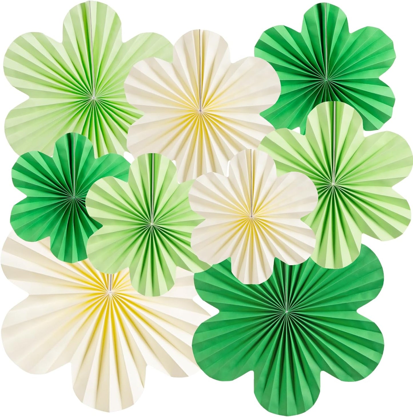 SUNBEAUTY Paper Flowers Decorations for Wall Paper Fans Classroom Decoration Paper Floral Backdrop Decor Paper Fans Decoration Hanging Paper Fans Green Flower Wall Decor,Set of 9