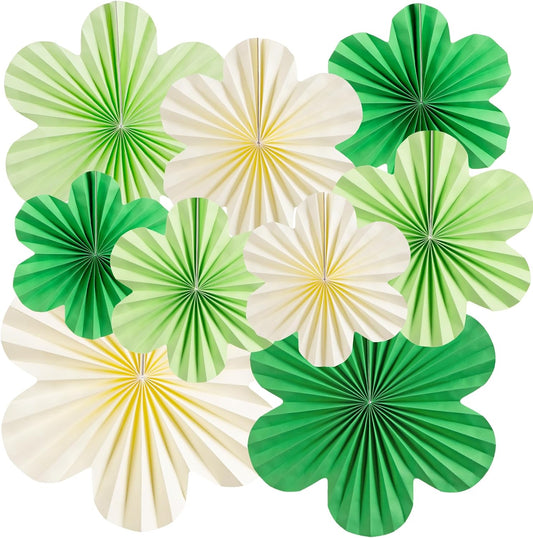 SUNBEAUTY Paper Flowers Decorations for Wall Paper Fans Classroom Decoration Paper Floral Backdrop Decor Paper Fans Decoration Hanging Paper Fans Green Flower Wall Decor,Set of 9