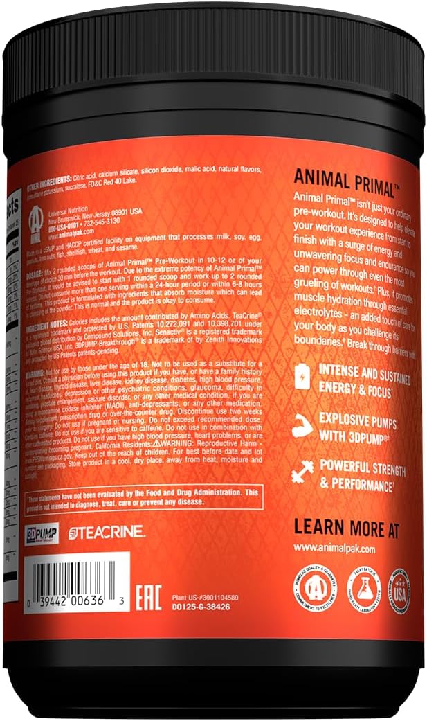 Animal Primal Muscle Hydration + Preworkout Powder – Contains Beta Alanine, 3DPump, Caffeine & Electrolytes – Improves Energy, Focus, Endurance & Absorption – New Dragon Berry Flavor, 16.9 oz