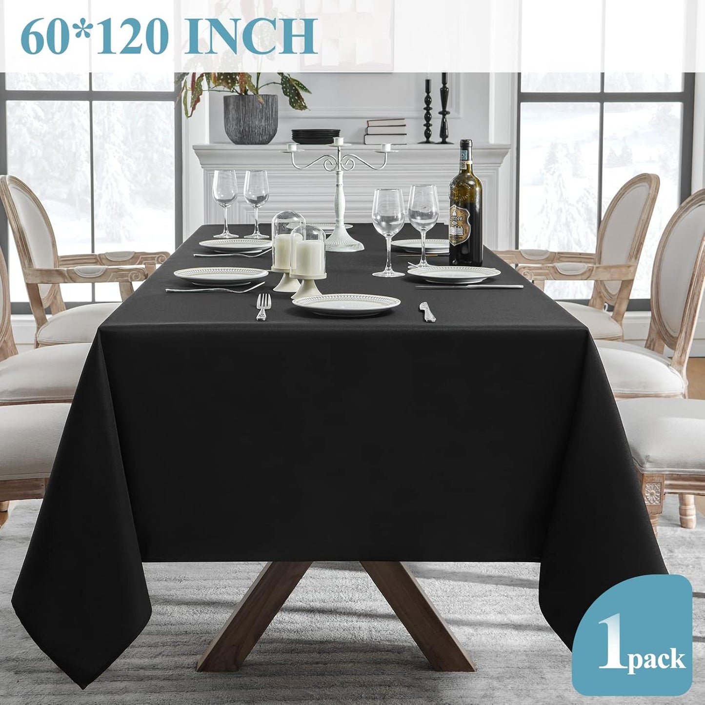 VidaFete Tablecloth 60 * 120inch Rectangle Table Cloth Polyester, Stain Wrinkle Resistant Polyester Dining Table Cover for Kitchen Dinning Party Wedding Rectangular Tabletop Buffet Decoration(Black)