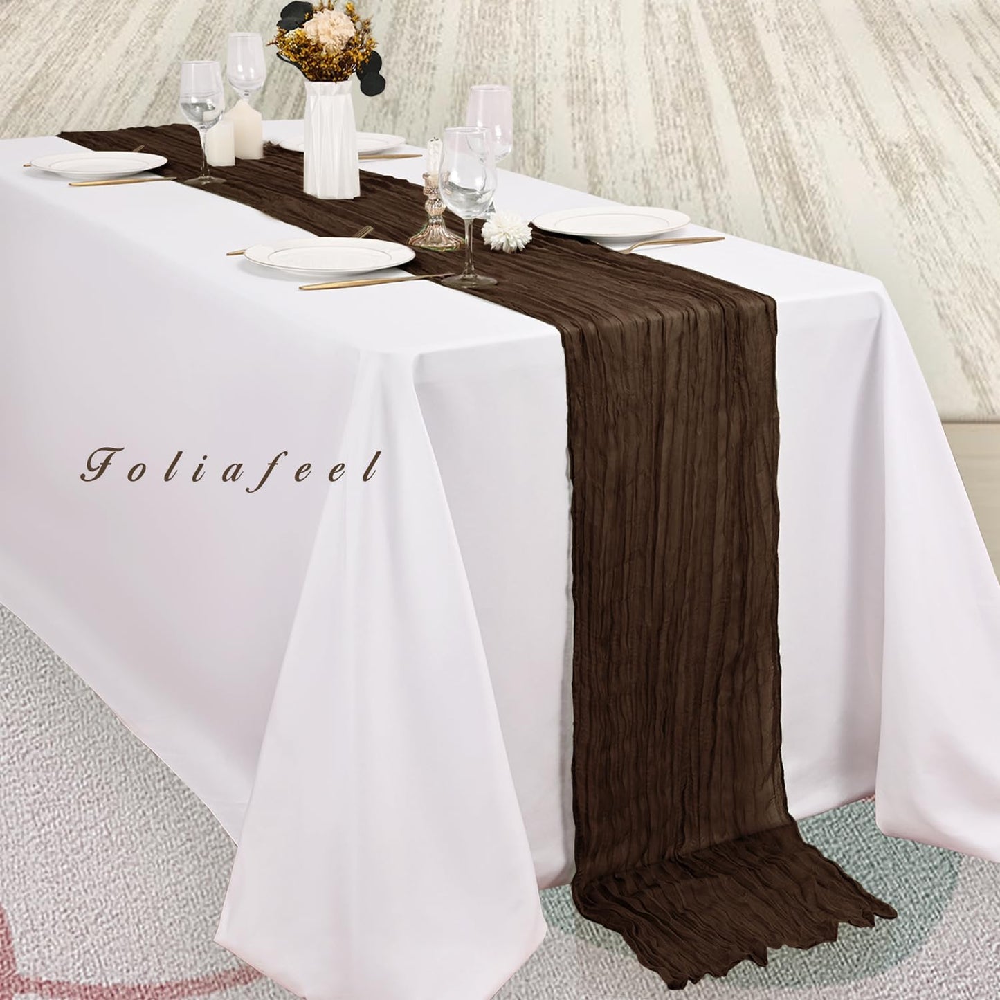 10FT 6 Pack Brown Cheesecloth Table Runner 20 x 120 Inch Long Boho Fabric Rustic Cheese Cloth Table Runner for Wedding Bridal Shower Baby Shower Gauze Sheer Birthday Party Table Decorations