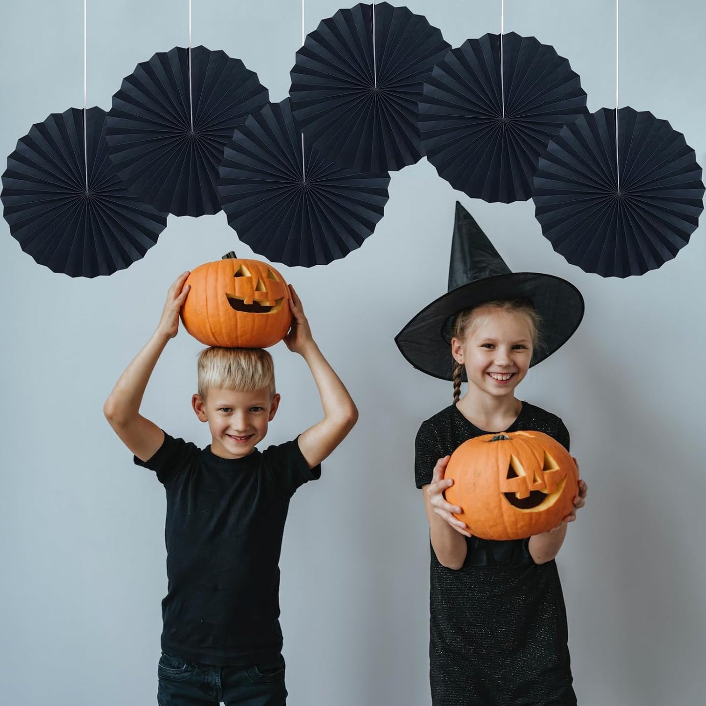 Black Party Decorations,Halloween Decor Events Accessories,Black Birthday Decorations,Anniversary Decorations for Party,Birthday Decorations for Men 16in Hanging Paper Fans 30 Color DIY Set(Black)