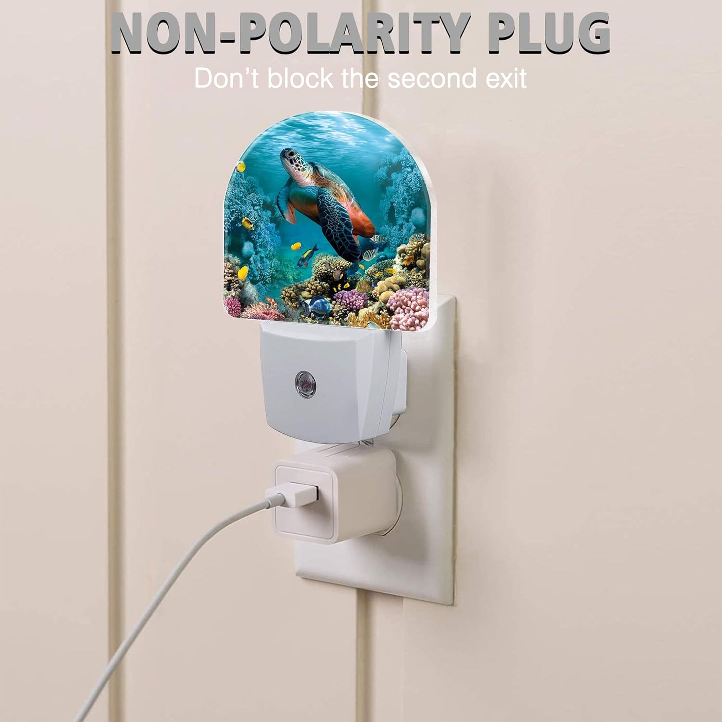 Underwater World Night Light Plug into Wall with Dusk to Dawn Light Sensors Sea Turtle Corals Fish Night Light LED Lamp for Bedroom Hallway Home Wall Decor Nightlight for Girls Boys Men Women