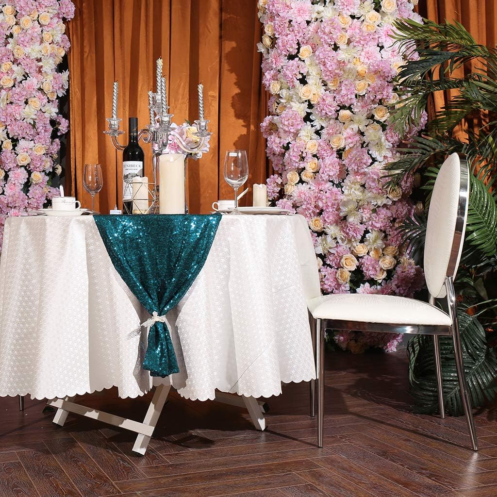 Eternal Beauty Teal Table Runner , 5PCS-12X108 Sequin Table Runner Decorations for Birthday Parties, Banquets, Graduations,Christmas