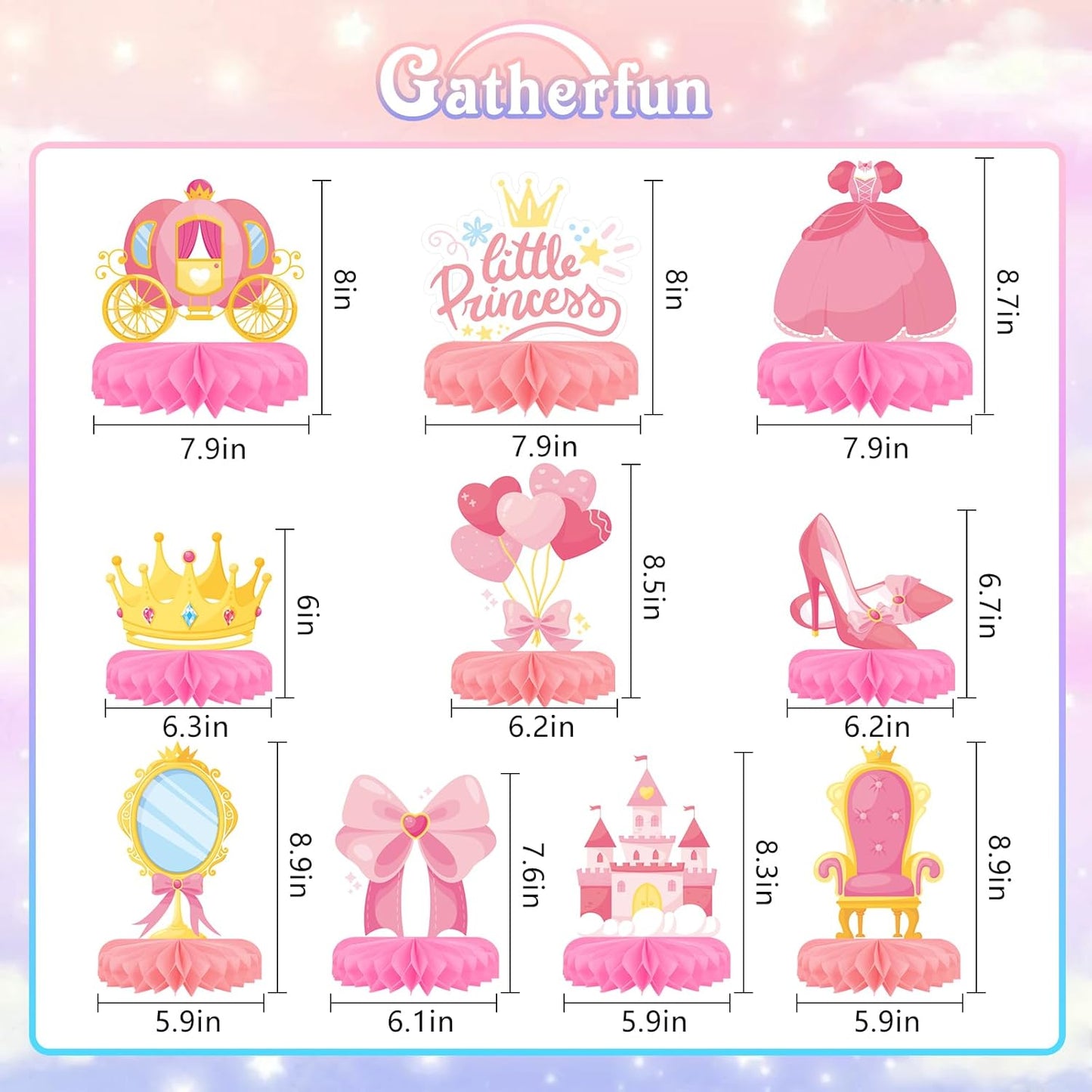 Princess Birthday Party Supplies Kit - Princess Themed Honeycomb Centerpiece ，Table Decorations for Kids' Princess Themed Birthday Party Decorations