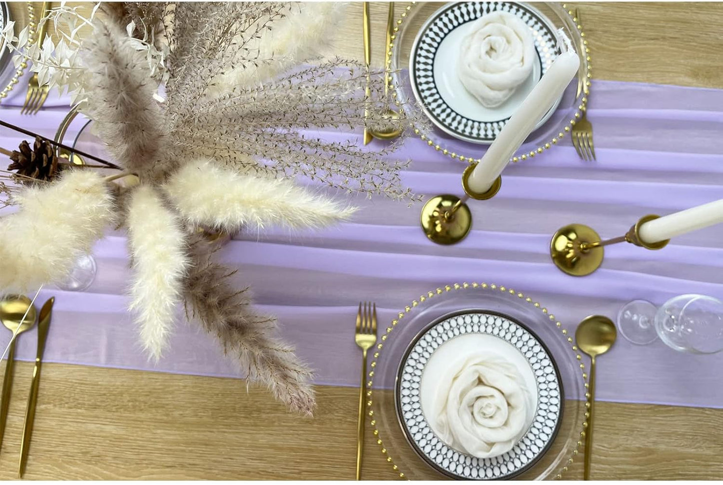 EHLDekol 13ft Lavender Chiffon Table Runner, 29x156 Inches Romantic and Rustic Boho Wedding Runner, Sheer Bridal Party Decorations