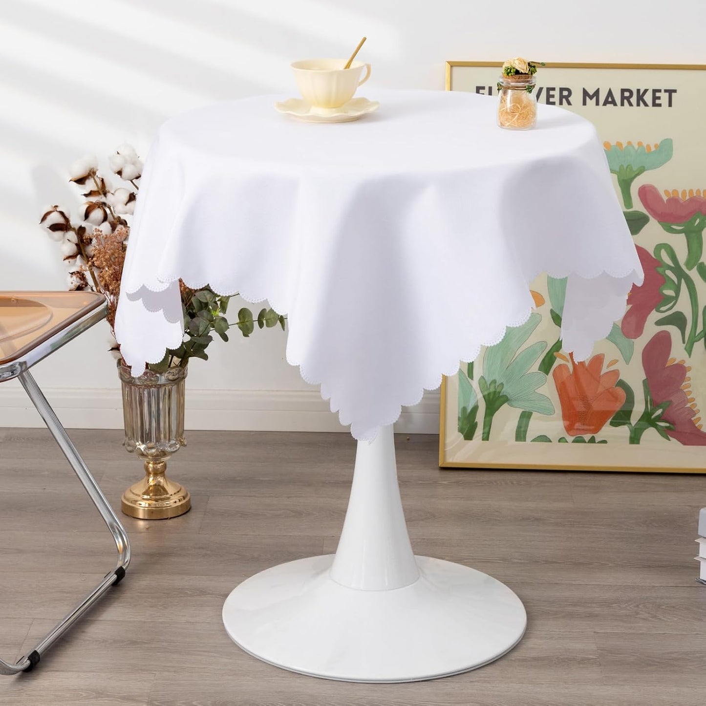 Small Square White Tablecloth 36 x 36 Inch Polyester Fabric Washable Table Cover Decorative Wrinkle Resistant Solid Color Table Cloth for Kitchen Dinning Party Wedding Camping