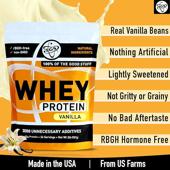 Vanilla Whey Protein Powder -2lb - No Artificial Sweeteners, Mixes Well, No Soy, No Hormone, No Gluten, US Farms