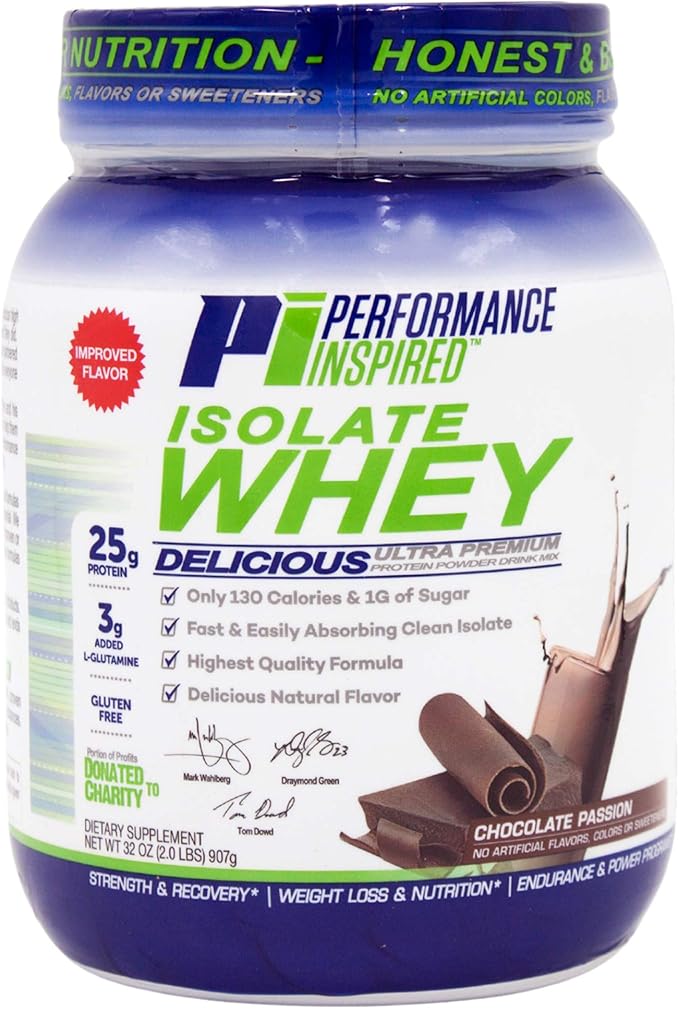 Performance Inspired Nutrition Isolate Whey Protein Powder – 25G Fast-Absorbing Protein – BCAAs & Added L-Glutamine – Clean & All-Natural – Chocolate Passion – 2 Pounds