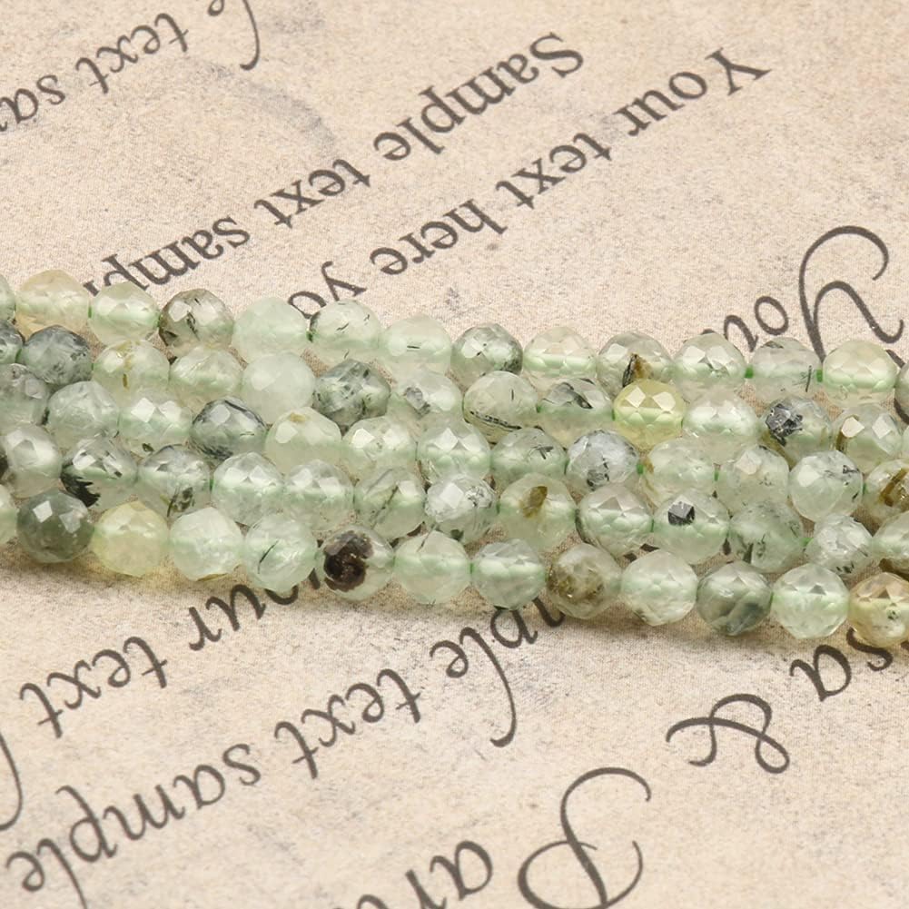 Song Xi 90pcs 4mm Natural Prehnite Gemstone Beads Faceted Round Loose Stone Beads for Jewelry Making