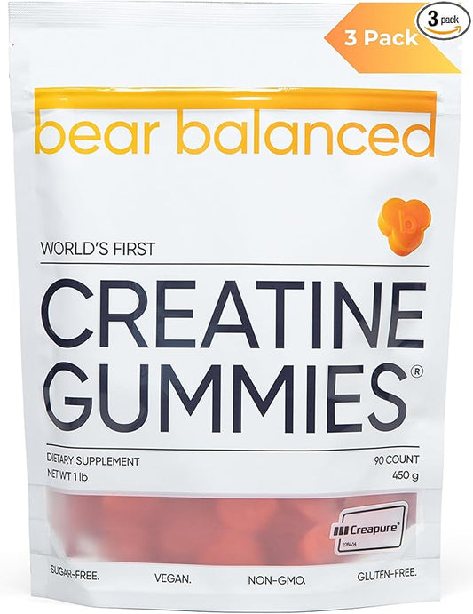Creatine Gummies for Men & Women - Creatine Monohydrate, L-Theanine, L-Tyrosine & B12 for Muscle Growth, Strength, and Focus, Peach Mango, 3 Pack