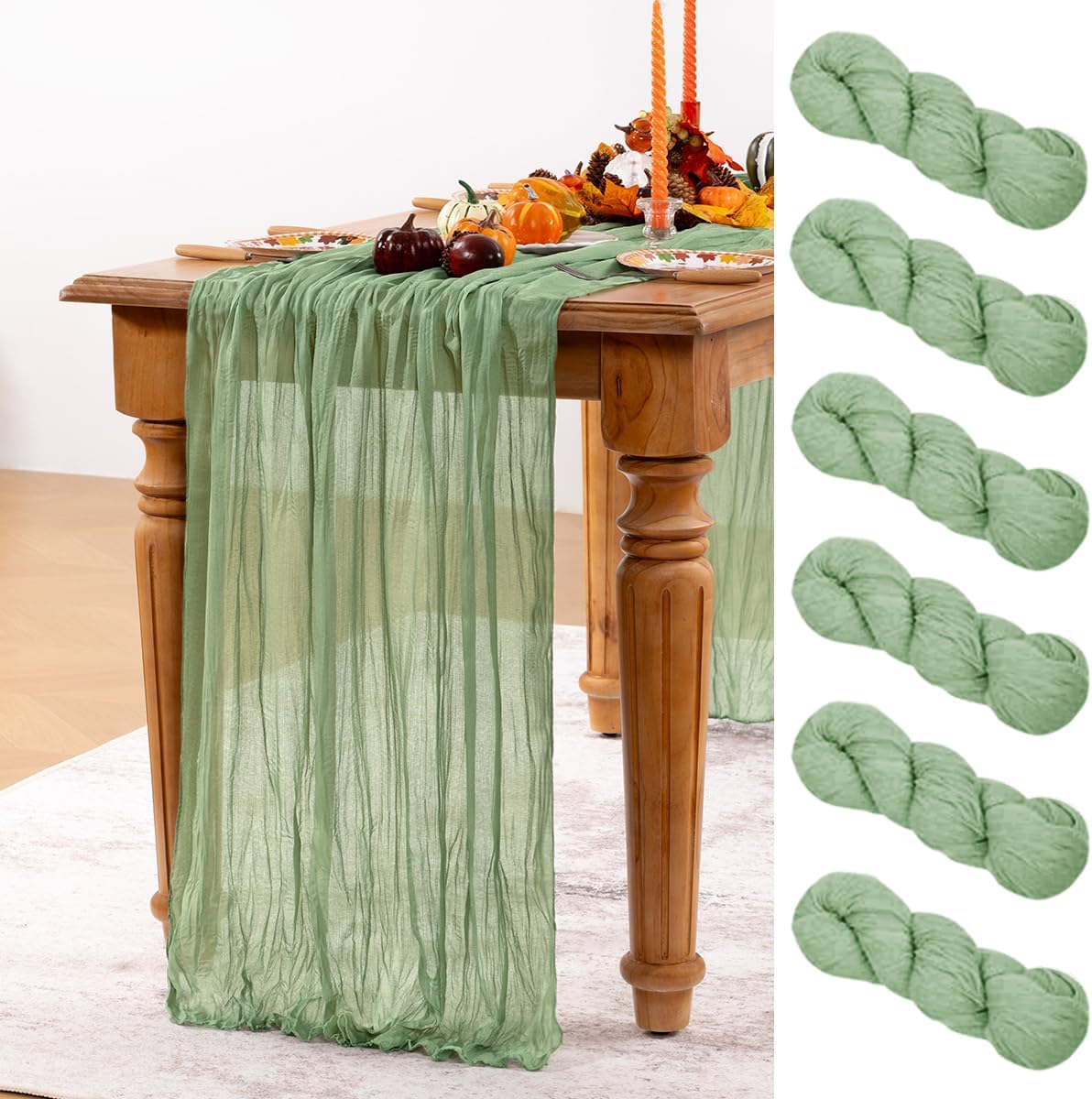 Sage Green Cheesecloth Table Runner 6 Pack Fall Table Runners Boho Gauze 120 Inches Sage Cheese Cloth Fall Table Decorations for Thanksgiving Wedding Bridal Baby Shower Tea Party