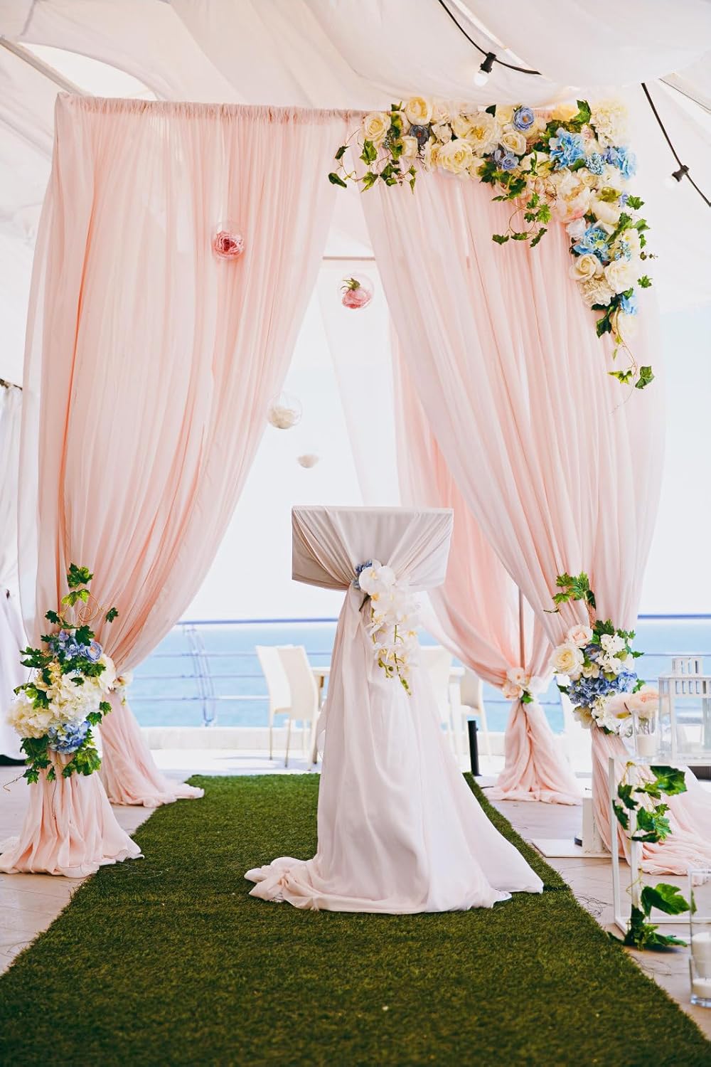 DUOBAO Chiffon Backdrop Curtains 2 Panels 8FT Voile Curtain Peach 58"x96"Baby Shower Background Wide 150cm x 240cm Length Sheer Drapes for Wedding Bedroom Window,Party Decor