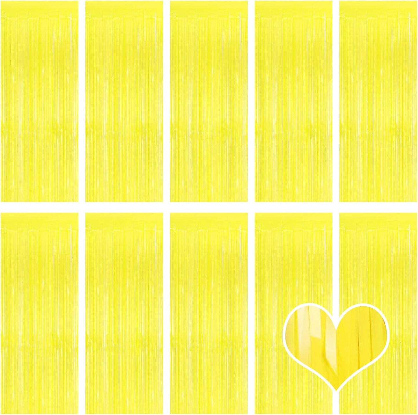 10 Pack Yellow Foil Curtain Backdrop 3.2ft x 8.2ft Macaron Tinsel Foil Fringe Curtains Streamer Photo Booth Backdrop for Birthday Party Baby Shower Engagement Wedding Holiday Decor (Macaron Yellow)