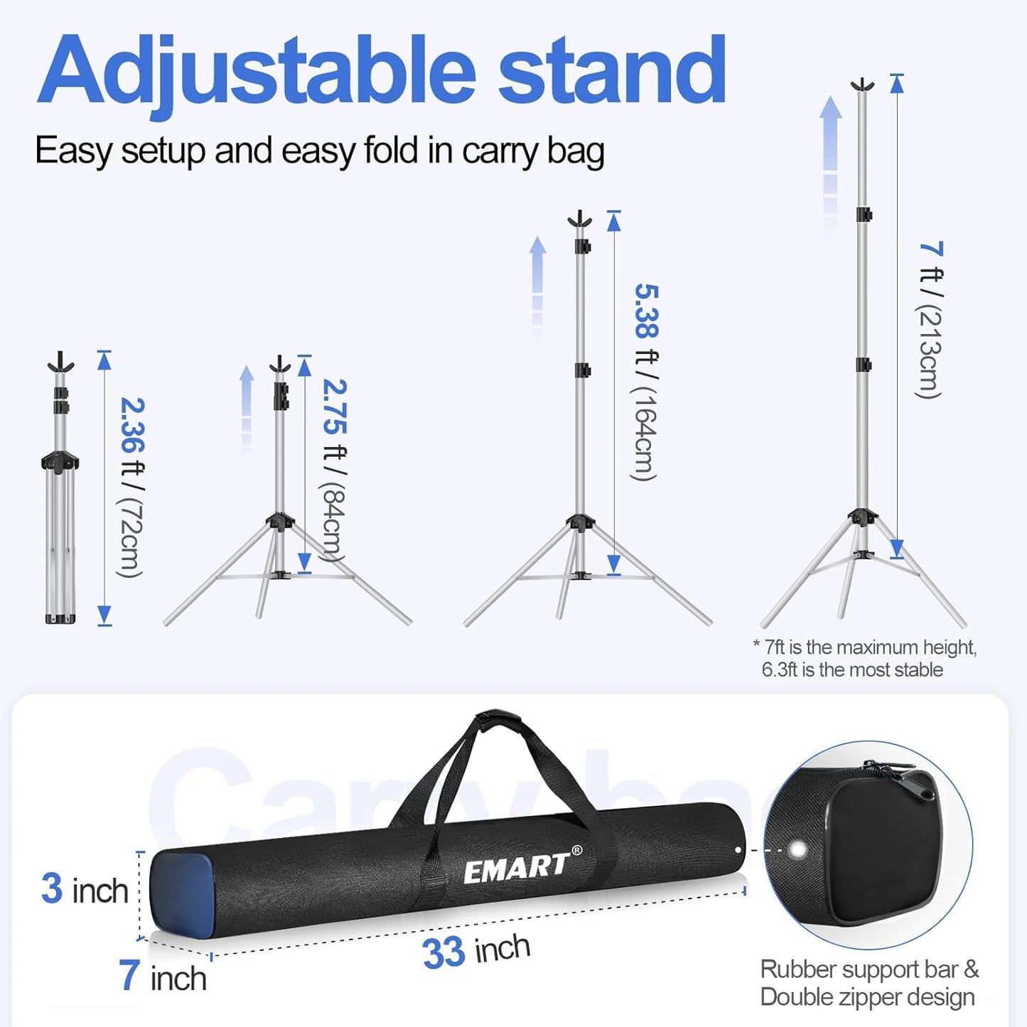 EMART Backdrop Stand 10x7ft(WxH) Photo Studio Adjustable Background Stand Support kit with 2 Crossbars, 8 Clamps, 2 Sandbags and Carry Bag for Parties, Events Decoration, Wedding, Photography -Silver