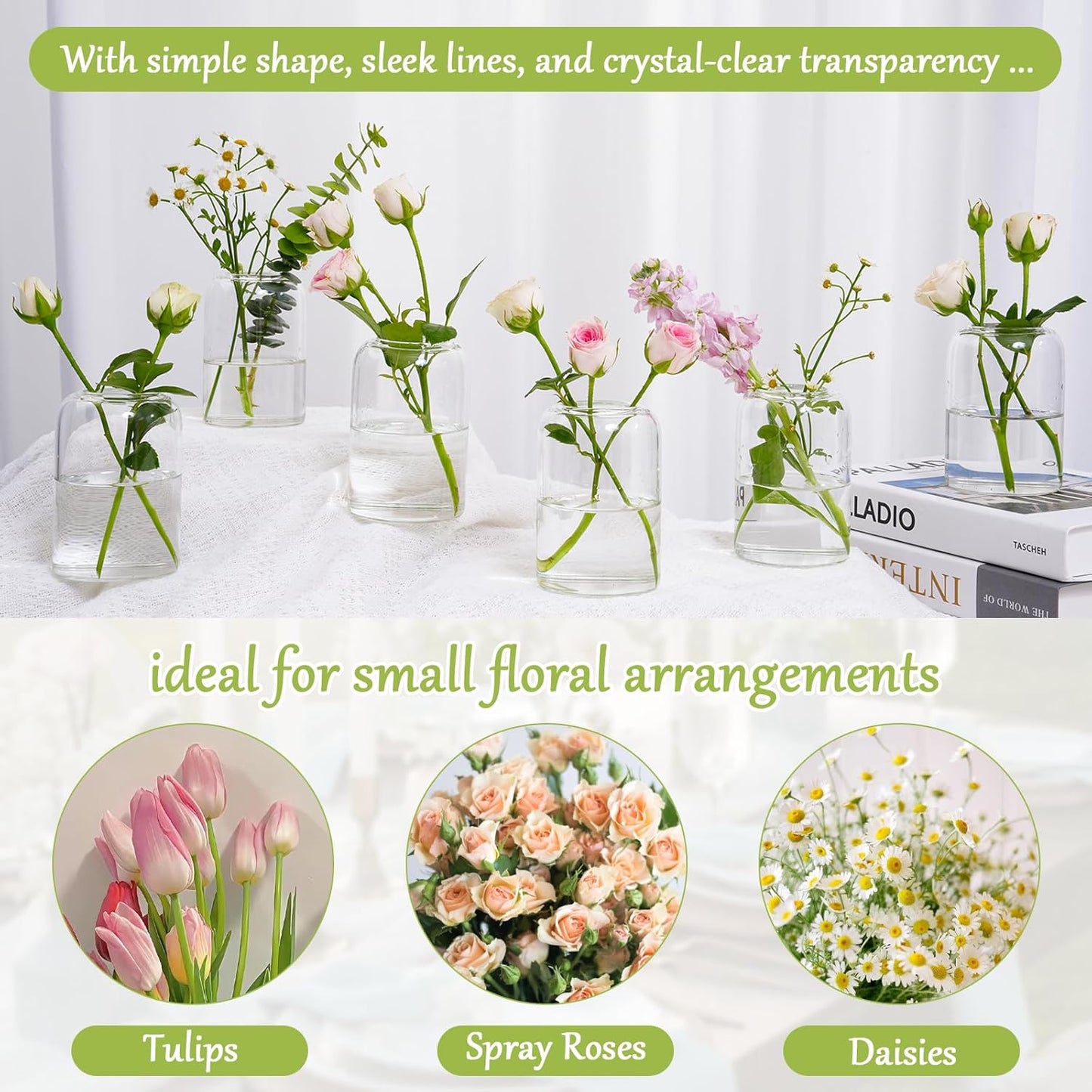 Small Glass Flower Vases, Set of 10 Clear Bud Vases for Centerpieces Mini Vase Bulk for Flowers for Wedding Birthday Party Housewarming Valentines' Day Table Centerpiece Decor