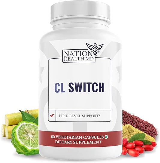 CL Switch – Heart Wellness Supplement – Supports Healthy Cholesterol Levels & Blood Pressure Already in Normal Range* – with Citrus Bergamot, Berberine, Red Yeast Rice – 60 Capsules