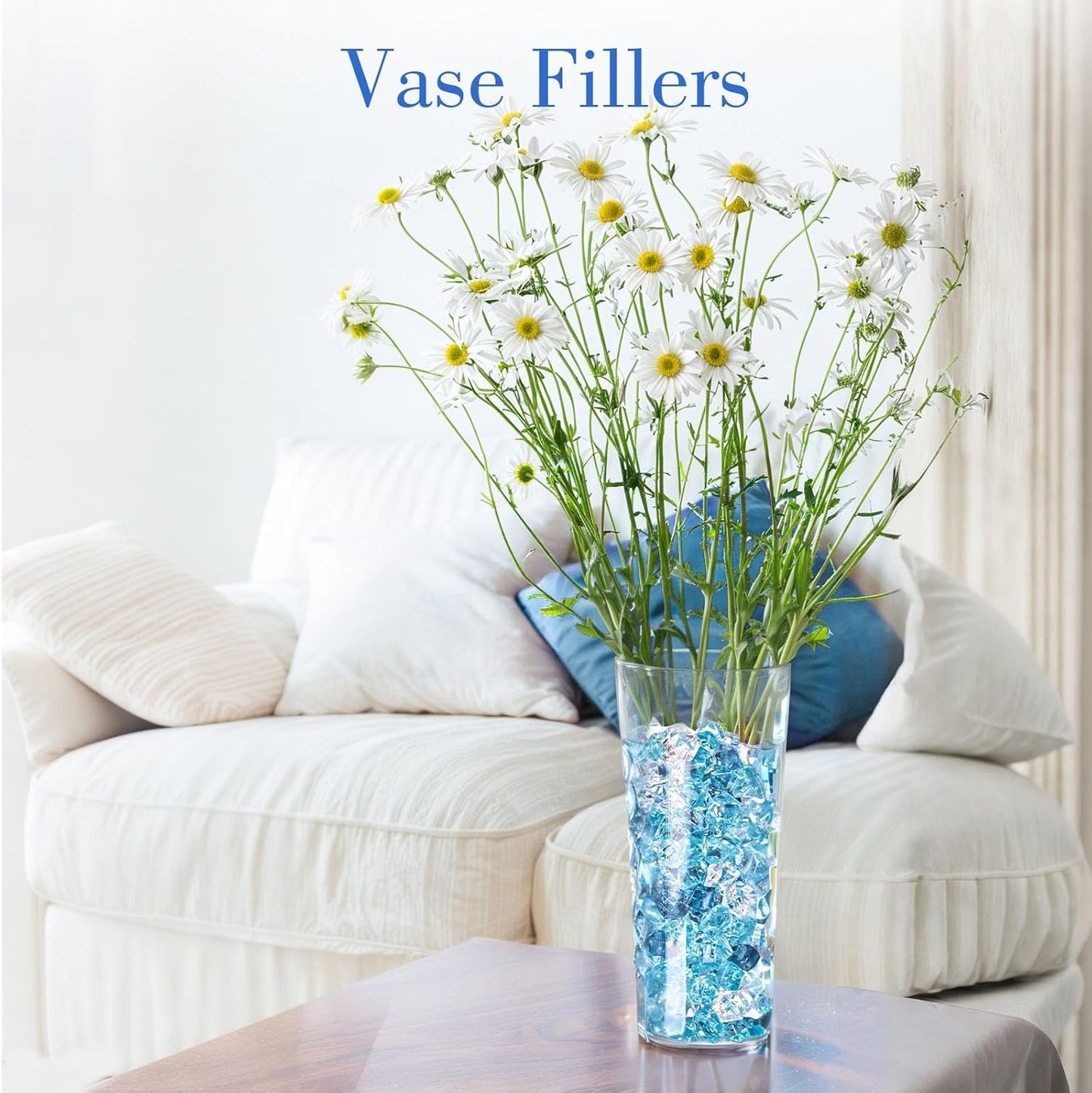 DomeStar 1050PCS Mixed Blue Fake Ice, Fake Diamonds, Vase Fillers Clear Rocks for Fish Tank Table Scatter Decor