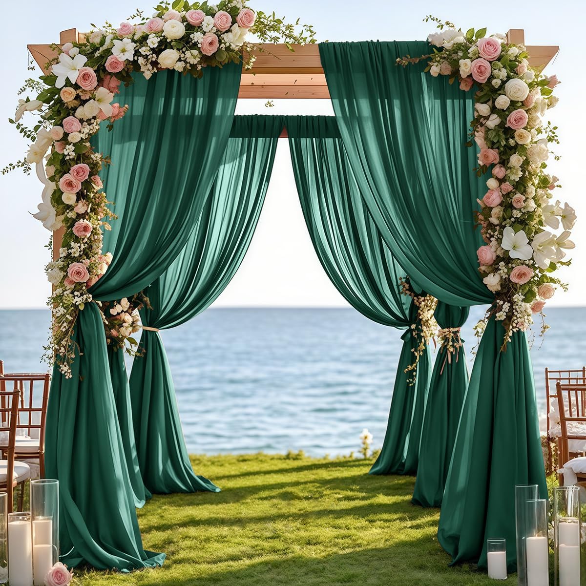 Fall Emerald Green Wedding Arch Draping Fabric 1 Panel 29" × 20FT Sheer Drapes Outdoor Curtain for Wedding Ceremony Baby Bridal Shower Arch Ceiling Backdrop Decor