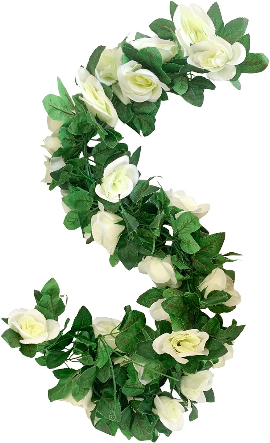 2 Pack Artificial Rose Vine Garland Fake Roses Flowers Plants Vines Hanging Floral Leaves Decoration for Wedding Party Table Garden Arch Wall Home Room Decor(White)
