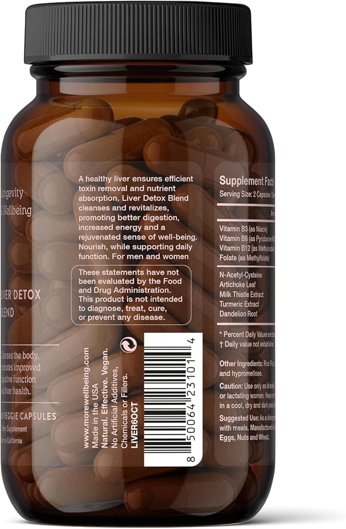 More. Longevity & Wellbeing Liver Detox Blend – Potent Extract-Based Formula with antioxidants and Amino acids for Liver and Digestive Support. Third-Party Tested. Made in The USA. 60 Capsules.