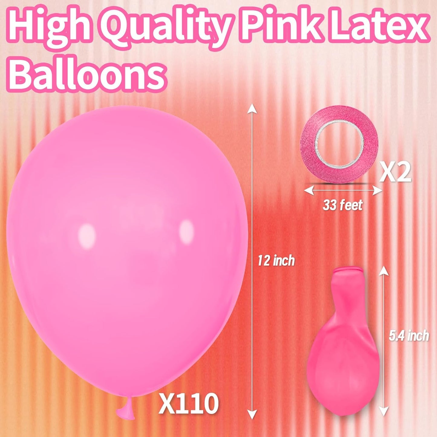 KAWKALSH Pink Balloon 12 Inch, 110pcs Latex Party Balloons Helium Bright Color for Birthday Baby Shower Wedding Party Supplies Arch Garland Decoration