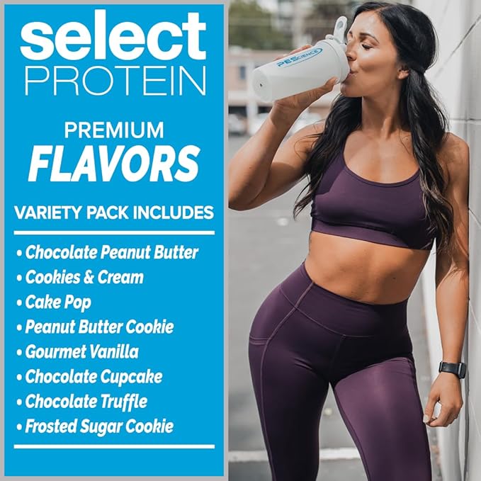 PEScience Select Protein Powder Variety Pack, 40 Serving Protein Powder Sample Pack, 8 Flavors, Whey and Casein Blend, Keto Friendly and Gluten Free