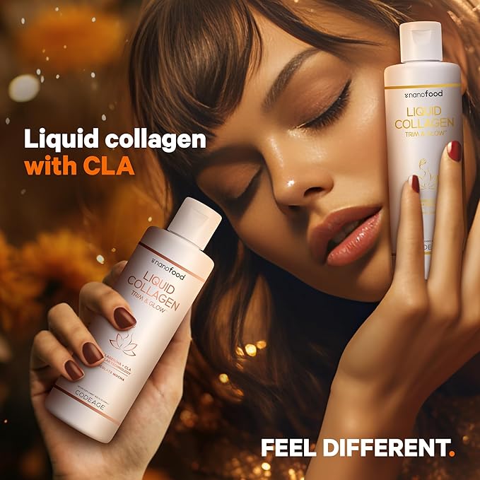 Codeage Liquid Collagen Supplement Chocolate Flavor, Beauty Trim & Glow Liposomal Collagen Peptides, CLA Conjugated Linoleic Acid, Hyaluronic Acid, Vitamin E, Hydrolyzed, Non-GMO, 15.22 fl oz