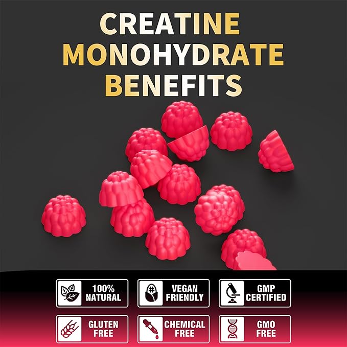 Creatine Monohydrate Gummies for Men & Women-5g of Creatine Monohydrate per Serving - Sugar Free,Vegan, Cherry Flavor, 120 Count
