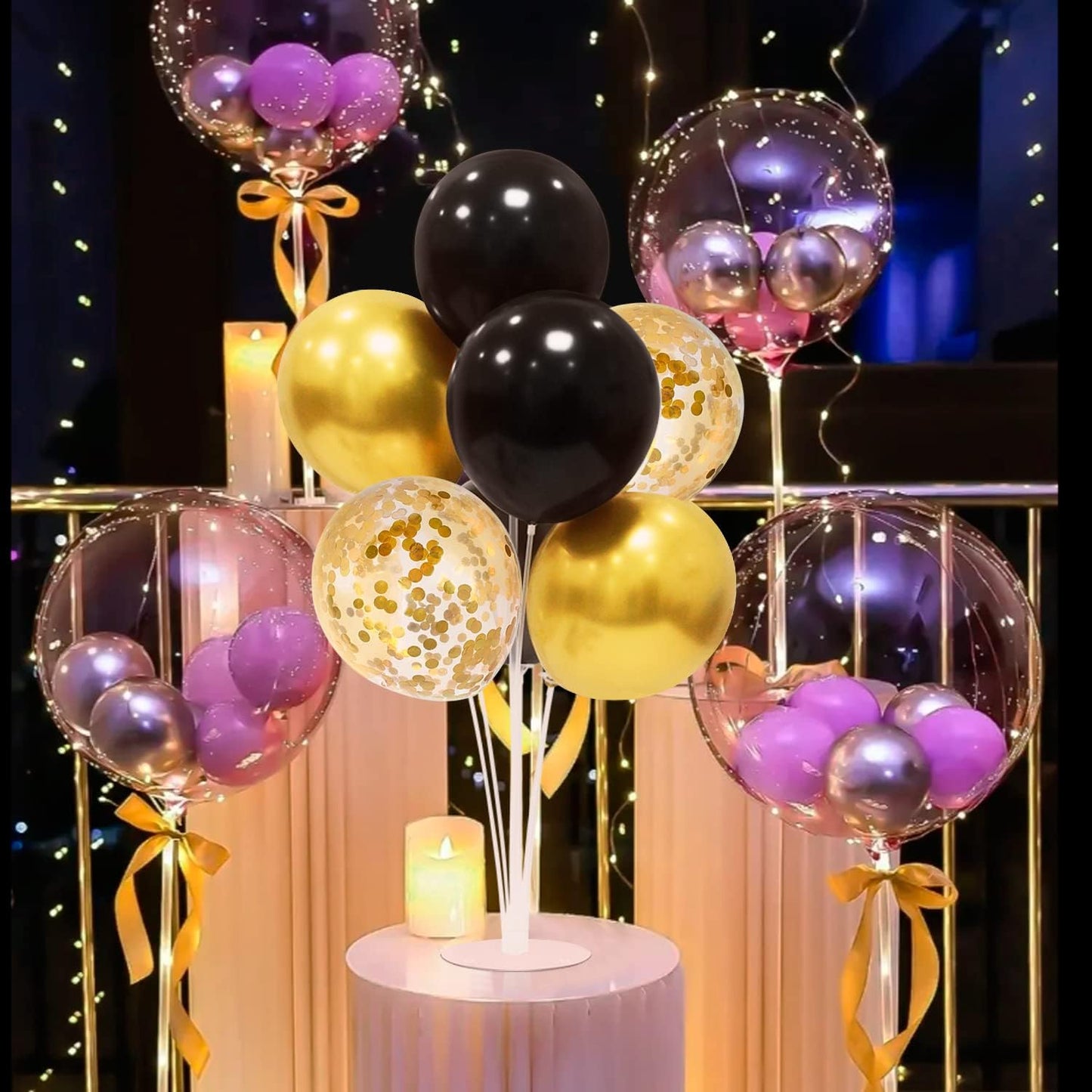 Black and Gold Balloon Stand Centerpiece Table Decorations Black and Gold Party Decorations for Birthday Wedding Retirement Anniversary Father's Day New Year Graduation 2025 (Black gold set5)