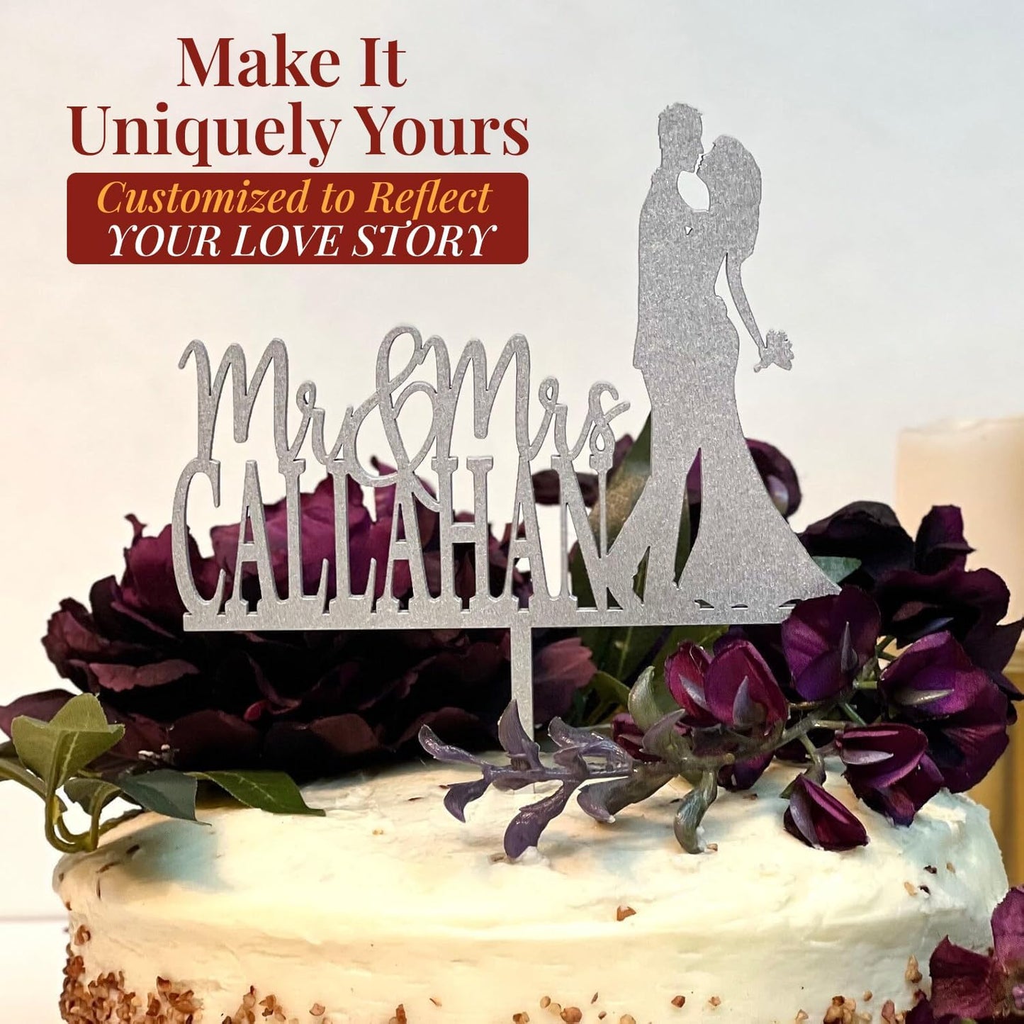 Wedding Cake Toppers- Custom Cake Toppers with Timeless Design- Mr & Mrs Cake Topper to Celebrate Love at Weddings, Anniversaries, & Special Occasions- Make Every Moment Unforgettable with Cake Topper