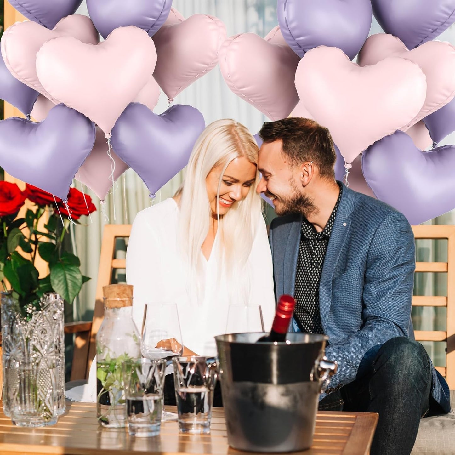 20 Inch Pink Purple Heart Balloons, 10 Pcs Baby Pink Purple Heart Shaped Foil Balloons, Pastel Helium Balloon for Valentine Bridal Shower Anniversary Wedding Birthday Party Decorations