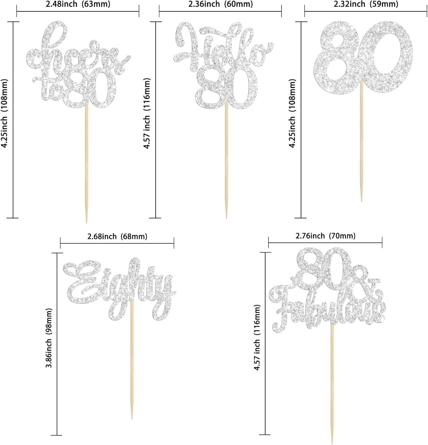 30Pcs Happy 80th Birthday Cupcake Toppers Eighty Cheers to 80 Years Old Birthday Cupcake Picks for Happy 80th Birthday Anniversary Party Cake Decorations Silver Glitter