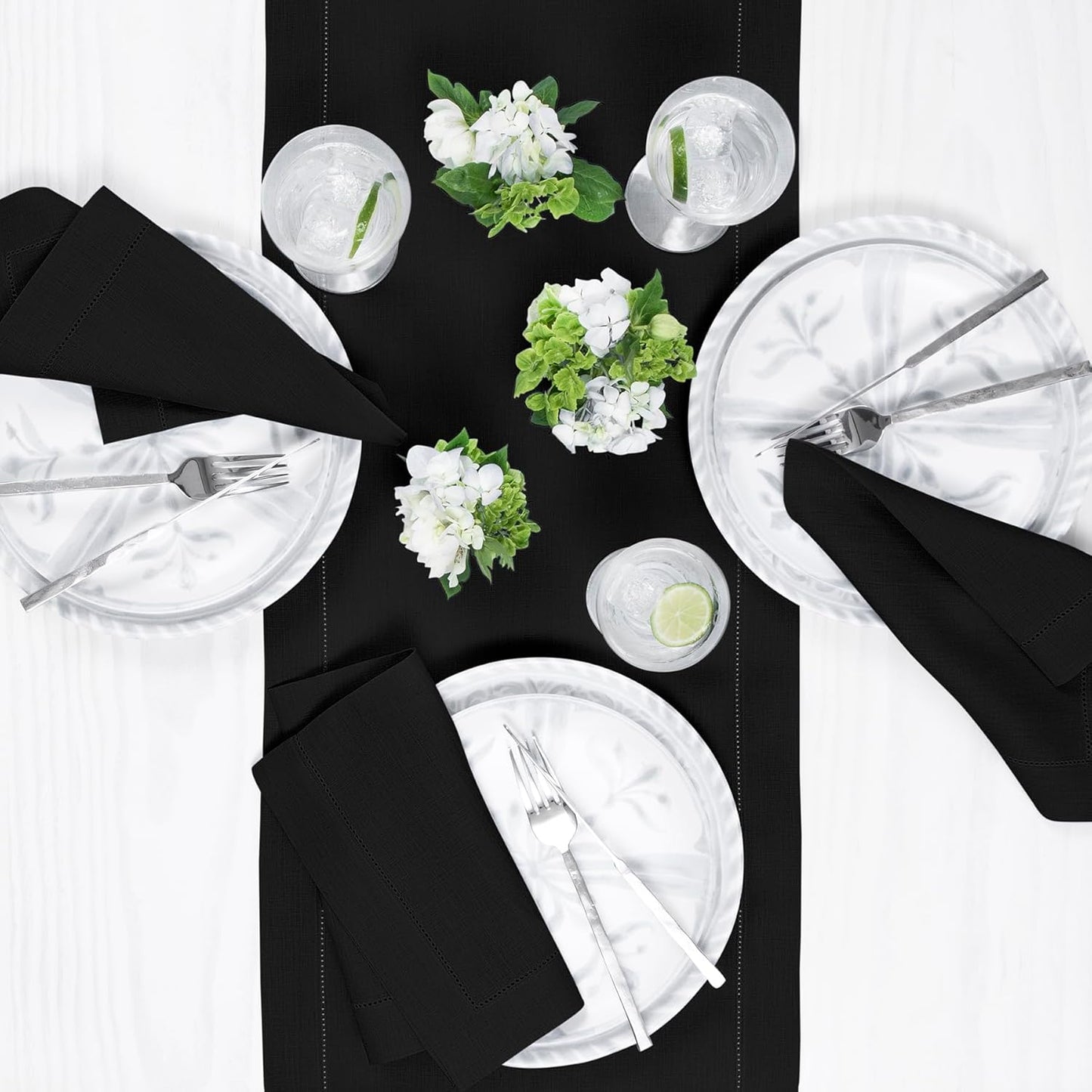 Solino Home Linen Black Table Runner 120 Inches Long - 100% Pure Linen 14 x 120 Inch Table Runner for Fall, Autumn, Halloween, Thanksgiving, Holiday - Classic Hemstitch