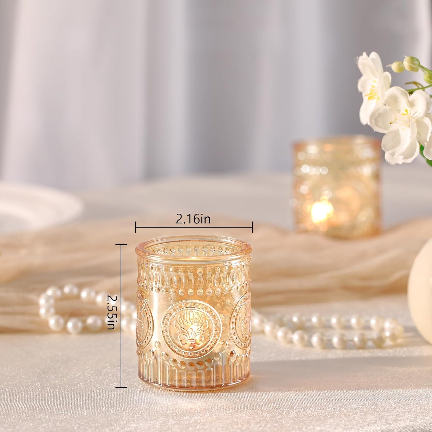 24 Pcs Gold Votive Candle Holders, Glass Tealight Candle Holders for Home Decor, Wedding Table Centerpiece, Birdal Shower, Party