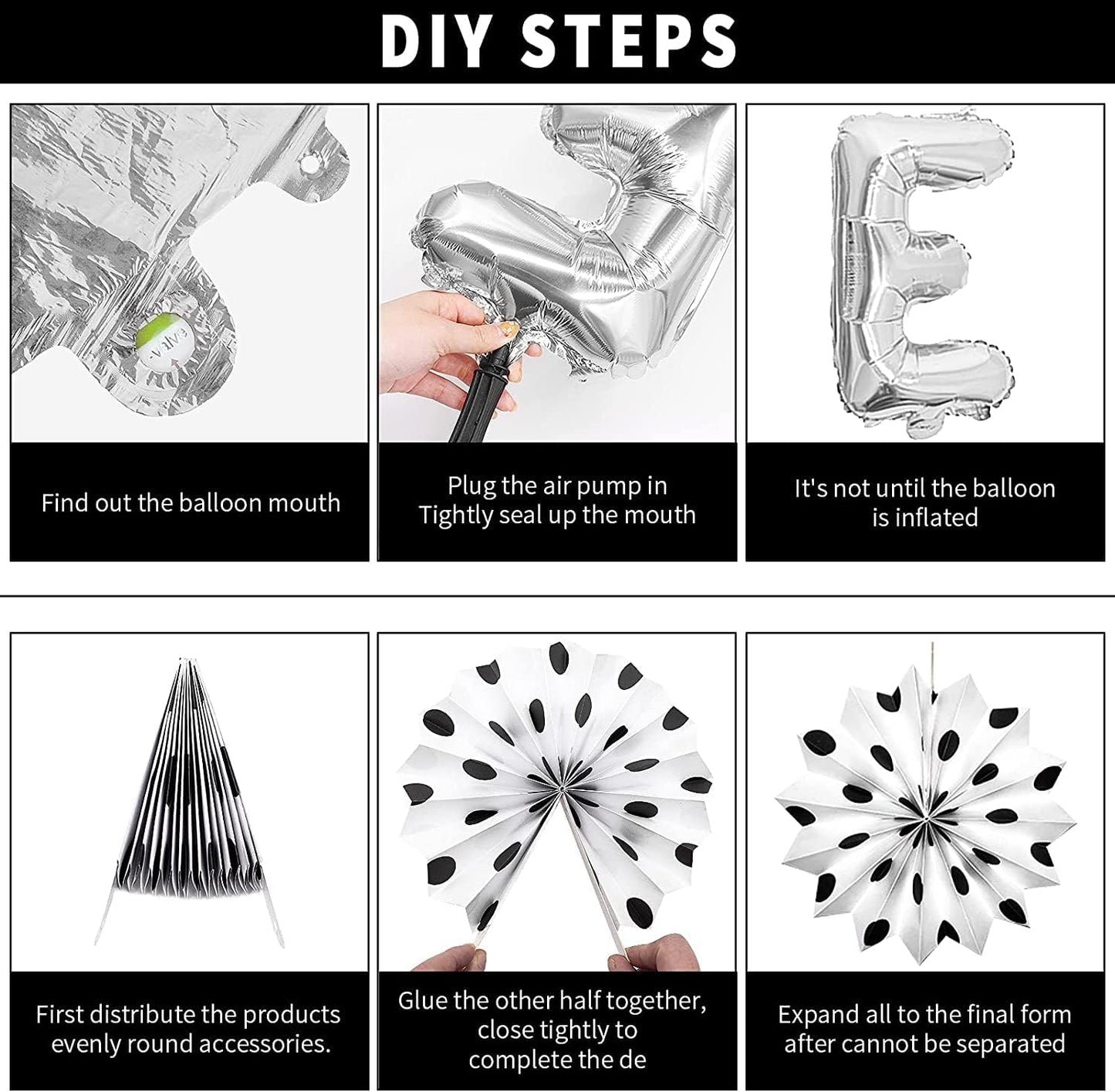 Black Silver Party Decorations - Bridal Shower Decorations Set Bachelorette Party Supplies with Bride to Be Banner,Bride Foil Balloon,Diamond Ring Foil Balloon,Paper Fan Hanging Swirl