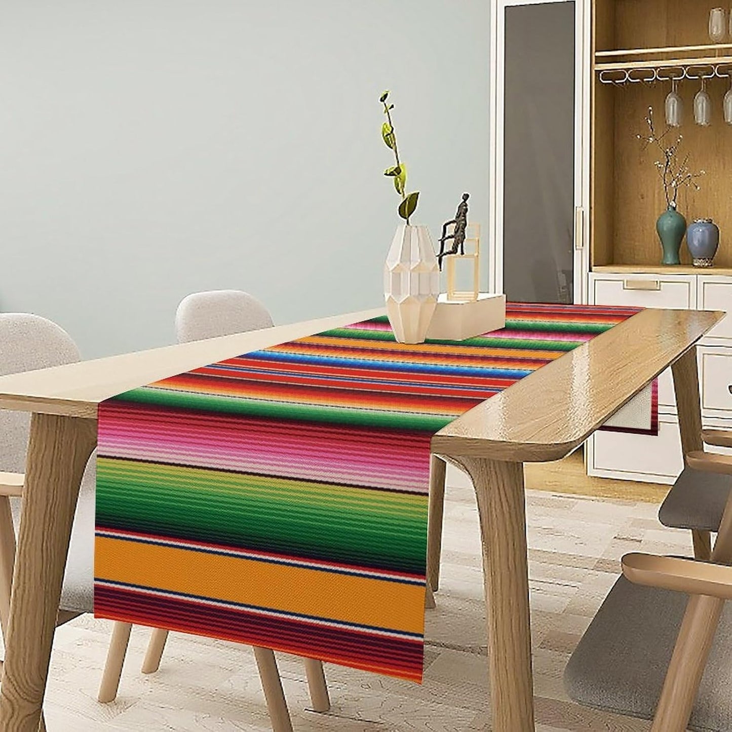 Mexican Table Runner,Colorful Stripe Art Table Runner for Kitchen Dining Table Home Party Decoration 13x108 Inch
