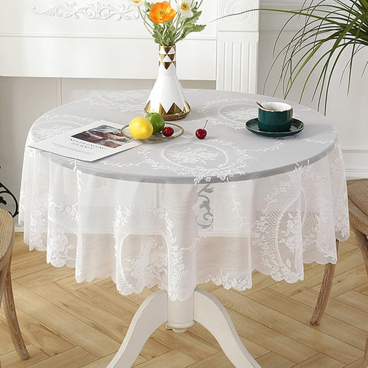 Jeloris Round Lace Tablecloth with Elegant Scalloped Bottom for Any Special Event Such as Wedding, Birthday Party, Baby Shower, Anniversary (70 inch, Style 6)