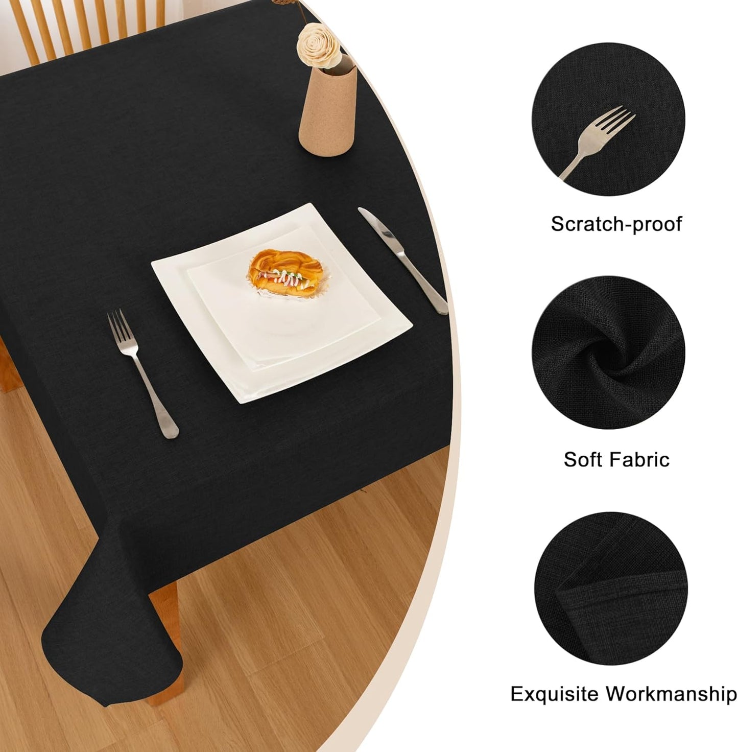 Hiasan 2 Pack Faux Linen Rectangle Tablecloth - Wrinkle and Stain Resistant Washable Table Cloth for Kitchen Dining Room Holiday Table Cover for Party Dinner, Black, 54 x 108 Inch