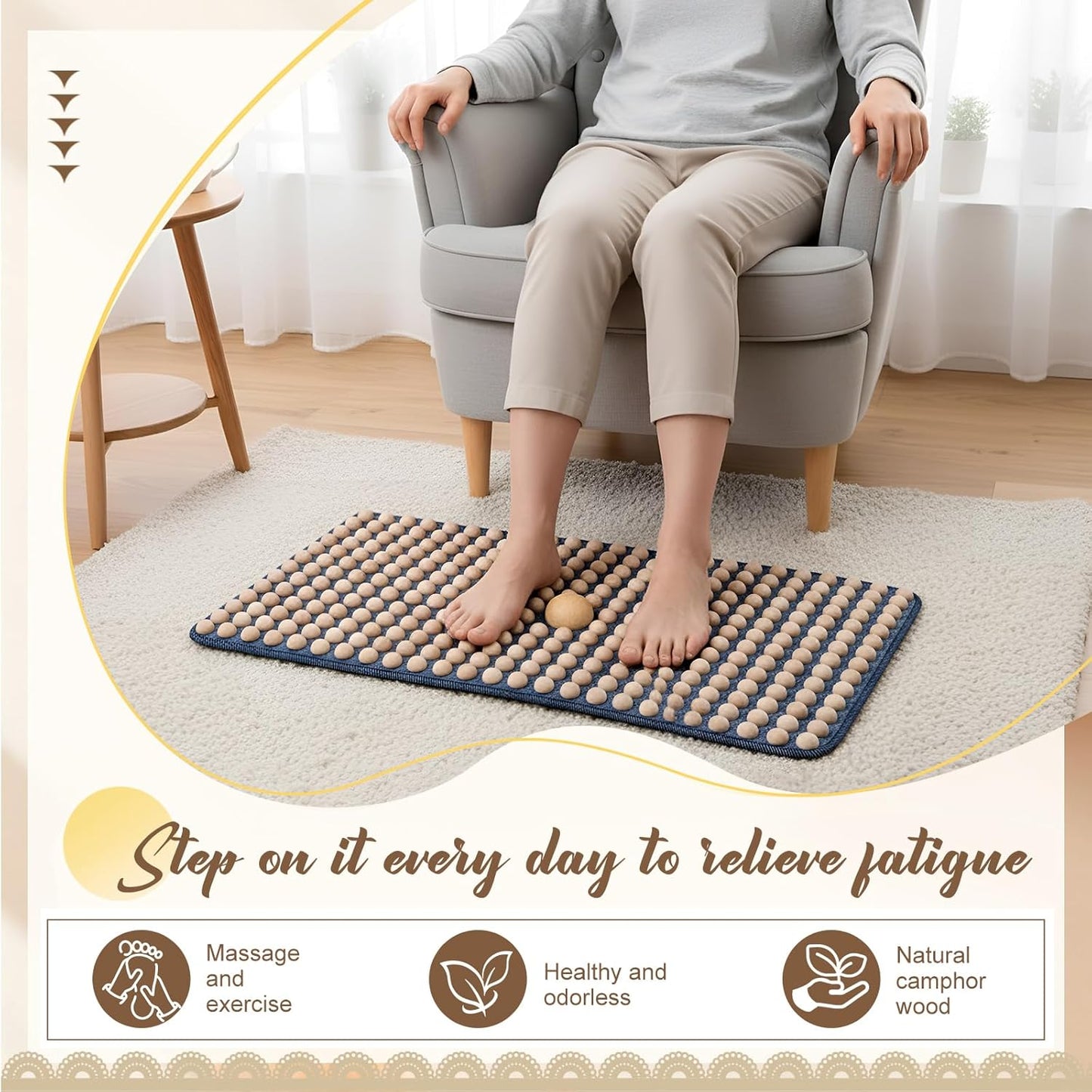 1 Pcs Wood Foot Acupressure Mat - Ergonomic Foot Massager Mat for Feet Relax, Wood Massage Tool -Foldable Pressure Point Pad for Long Sitting Elderly Students and Office Workers