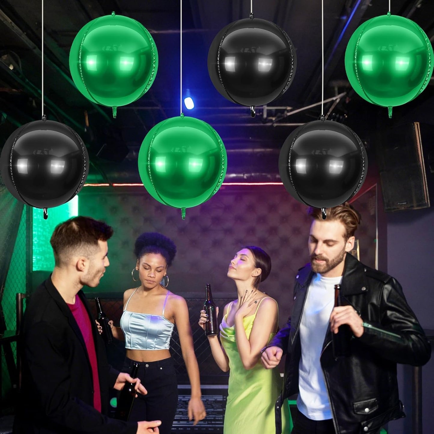 6Pcs Black Green Round Foil Balloons,Giant 4D Round Ball Balloon,22 Inch Metallic Black Green Balloons for Birthday Wedding Graduation Prom Party Decorations