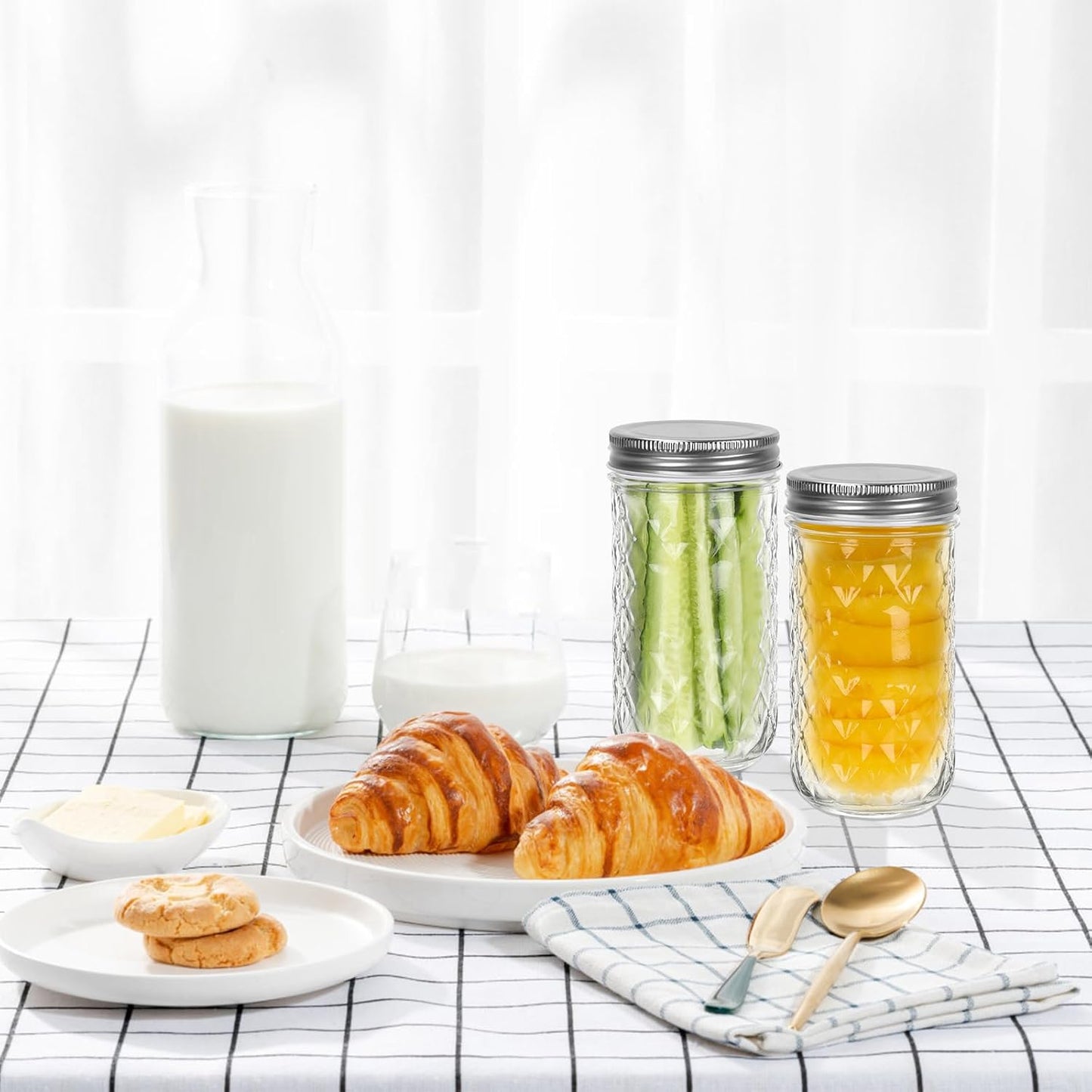 CycleMore 15 Pcs 12oz Mason Jars With One Piece Silver Metal Lids, Canning Jars Glass Regular Mouth Jar for Honey, Jam, Jelly, Wedding Favors, Kitchen Food Storage