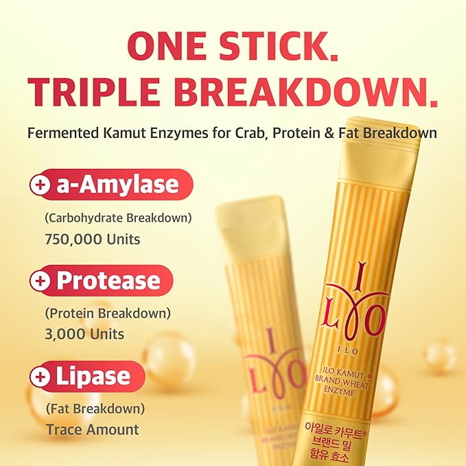 ILO Kamut Enzyme Complex – Digestive Health and Natural Metabolic Activation – Fermented Ancient Grains with Spicy Botanicals, 30 Sticks