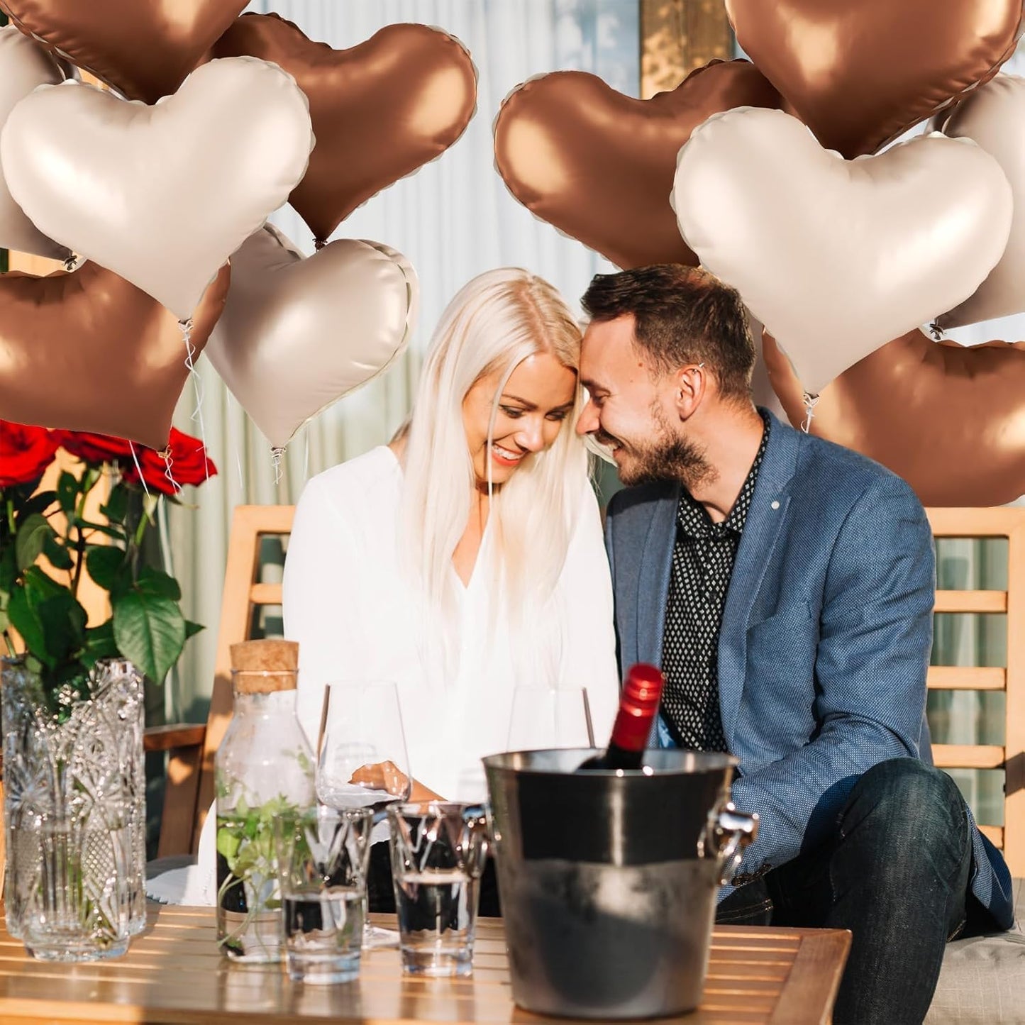24 Inch Beige Brown Heart Balloons, Coffee Apricot Heart Shaped Foil Balloons, Boho Helium Balloon for Valentines Day Bridal Shower Wedding Nude Neutral Boho Birthday Party Supplies