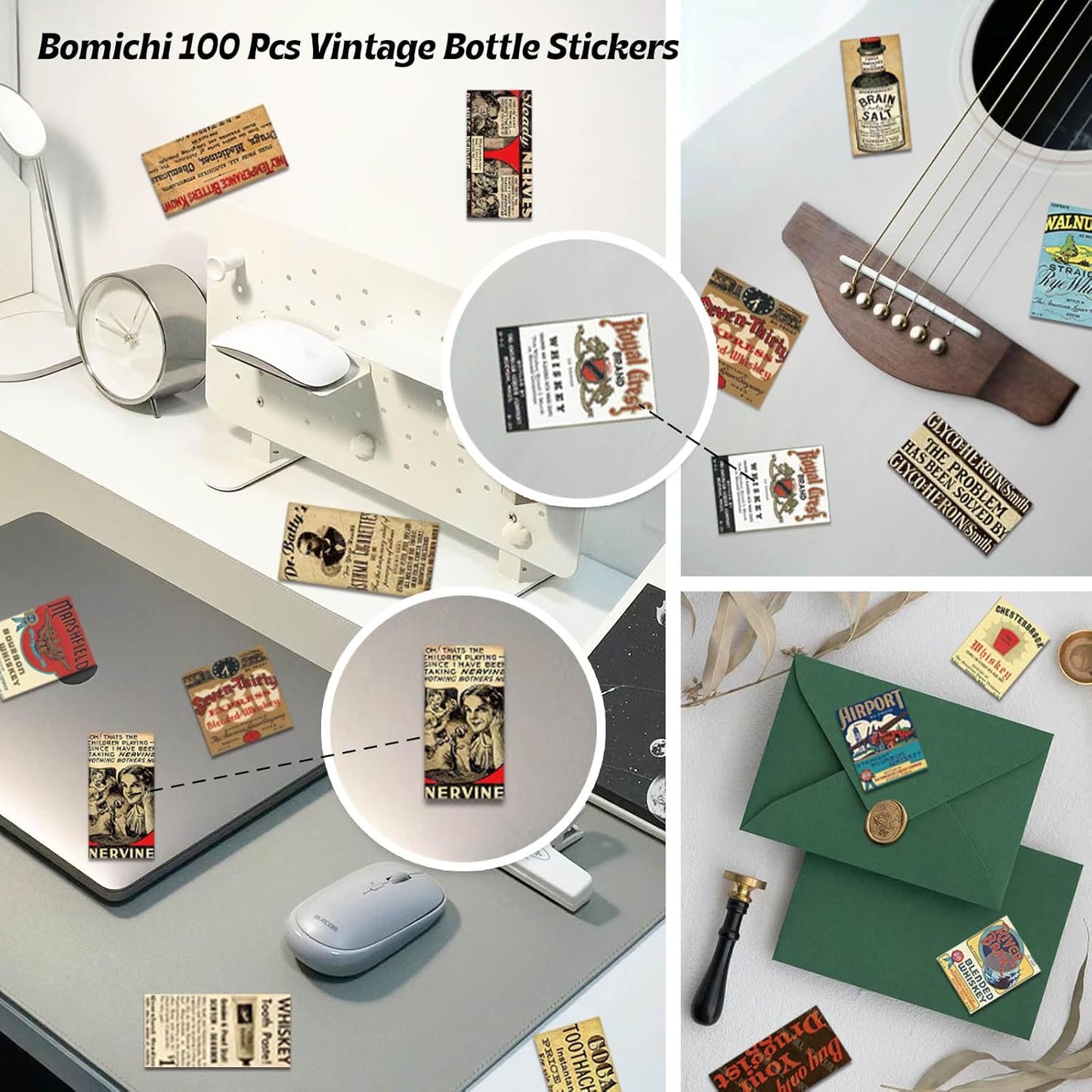 100 Pcs Vintage Wine Bottle Stickers,Liquor Bottle Lable Stickers for Envelope Seal, Scrapbook,Journals,Holiday Decor, DIY Crafts,Water Bottle