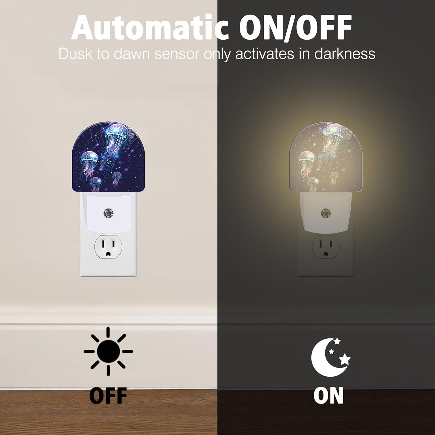 Glowing Jellyfishes Night Light Plug into Wall with Dusk to Dawn Light Sensors Jellyfishes Night Light LED Lamp for Bedroom Hallway Home Wall Decor Nightlight for Girls Boys Men Women
