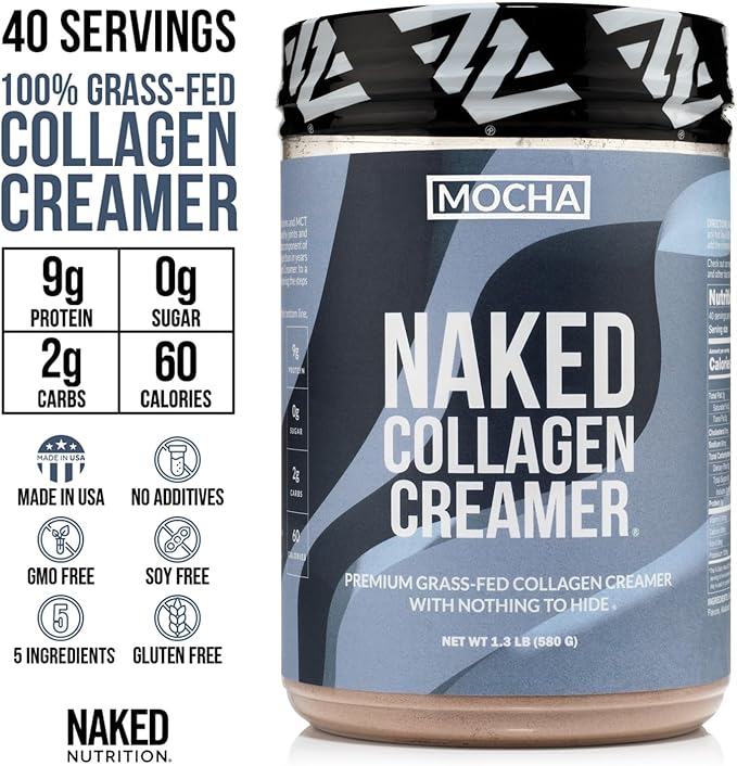 Naked Collagen Mocha Coffee Creamer - Collagen Creamer For Coffee - Dairy-Free, Gluten-Free, GMO-Free - Support Hair, Skin, and Nails - 40 Servings