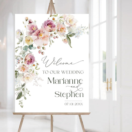 Personalized Wedding Welcome Sign, Flowers Wedding Welcome Sign, Wedding Welcome Sign, Custom Wedding Sign, Welcome To Our Wedding Sign, Flowers Wedding Board, Wedding Decorations Signs # 10